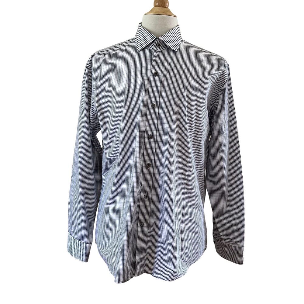 Ledbury Men Gray & White Striped Pattern Tailored Fit Long Sleeves Shirt Size XL